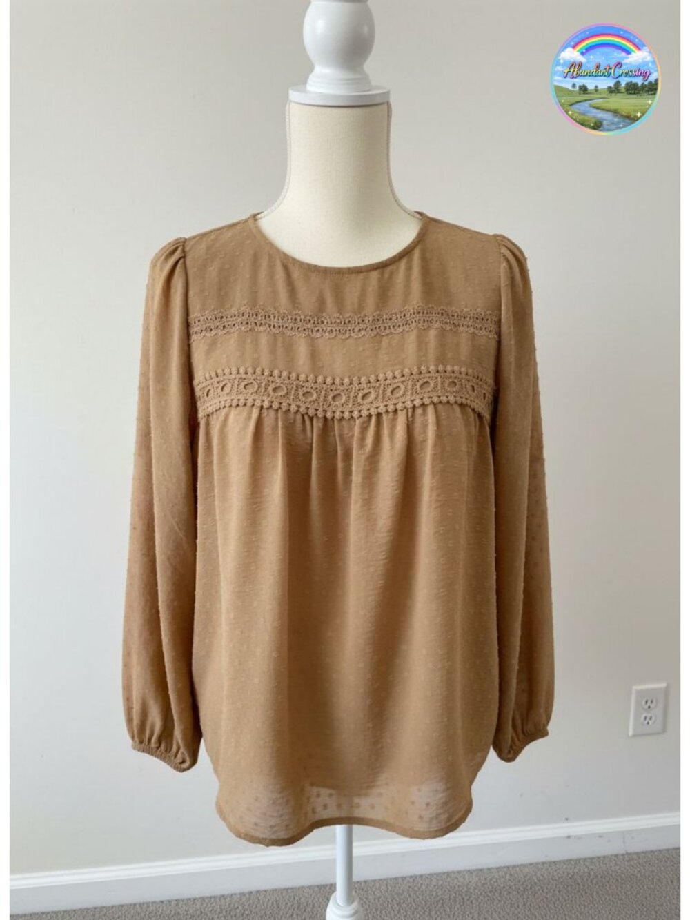 Womens Boho Crochet Lace Long Sleeve Tunic Top Crewneck Loose Fit